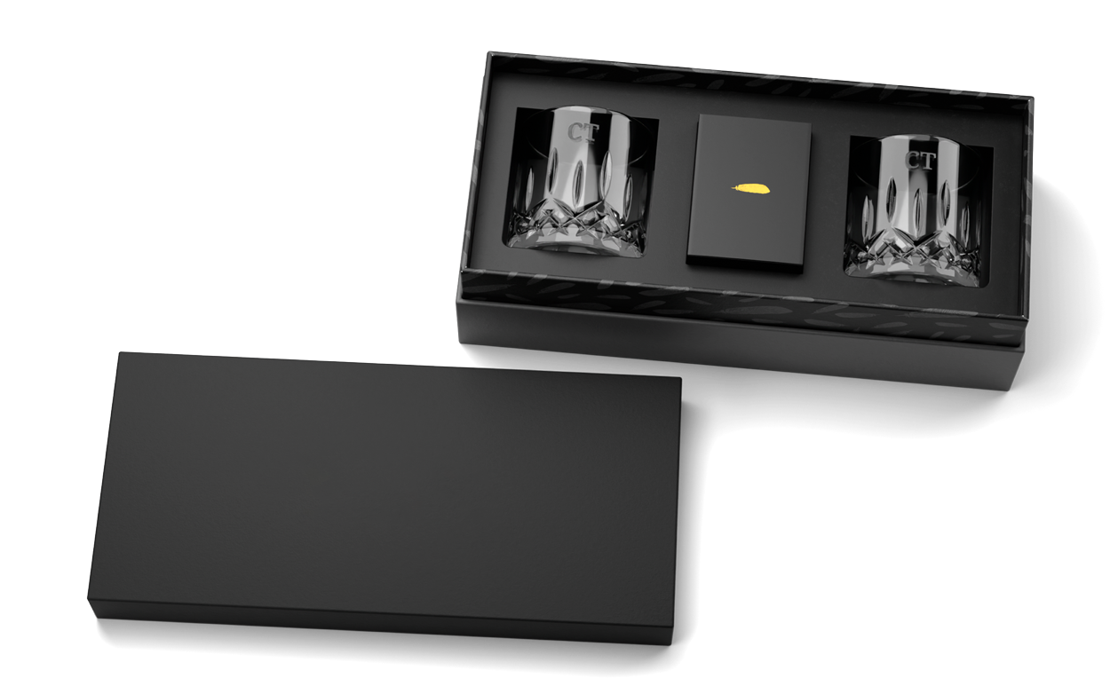 waterford crystal tumblers with custom designed playing cards